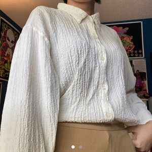 Textured Cream White Stag Button Down Blouse